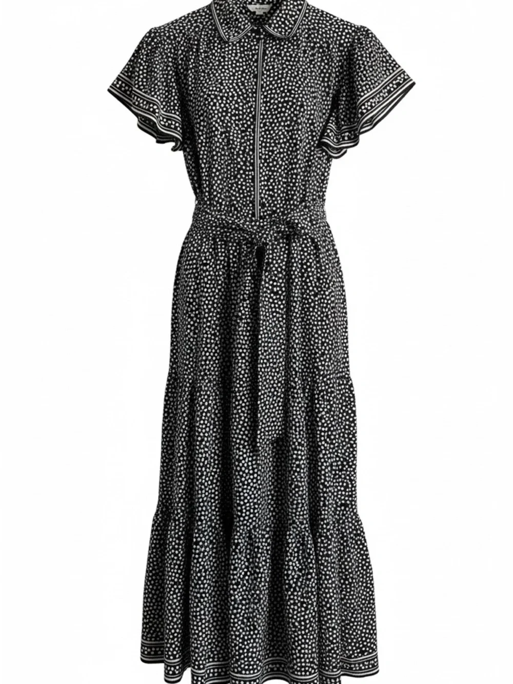 Max Studio Black and White Polka Dot Tie-Waist Maxi Dress